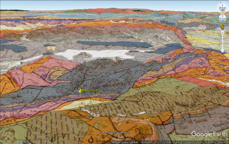Vue aérienne et géologique de la région du cirque de Mourèze, Hérault