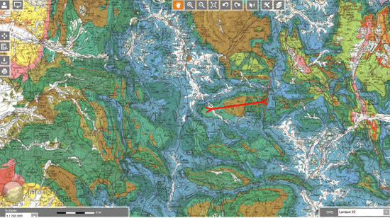 Extrait de la carte géologique au 1/250 000 montrant la localisation et la direction du synclinal de Lesches-en-Diois