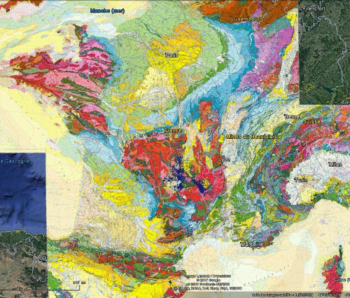 Localisation des mines du Beaujolais sur la carte géologique de France au millionième