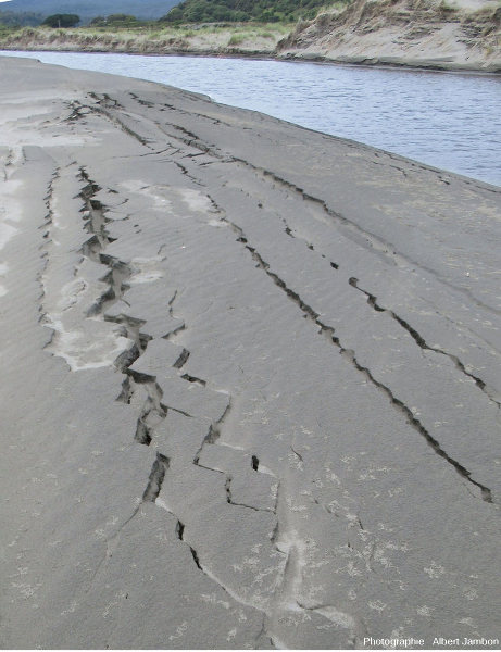 Fissures ouvertes sur la plage de Cucao (ile de Chiloé, Chili), photographiées deux jours après le séisme de magnitude 7,6 du 25 décembre 2016