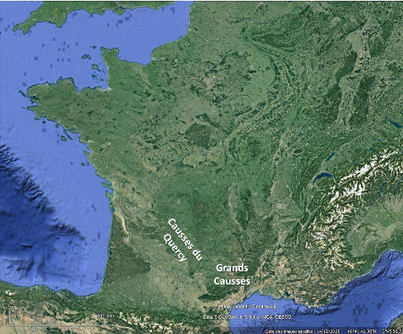Localisation des Causses du Quercy et des Grands Causses