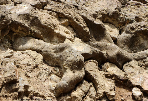 “Boudins” de basalte de forme plus complexe qu'un simple traversin, Kalo Chorio, ophiolite de Chypre