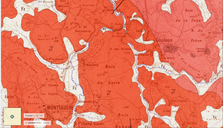 Géologie des environs du Saut de Gouloux (extrait de la feuille 1/50 000 de Saulieu)