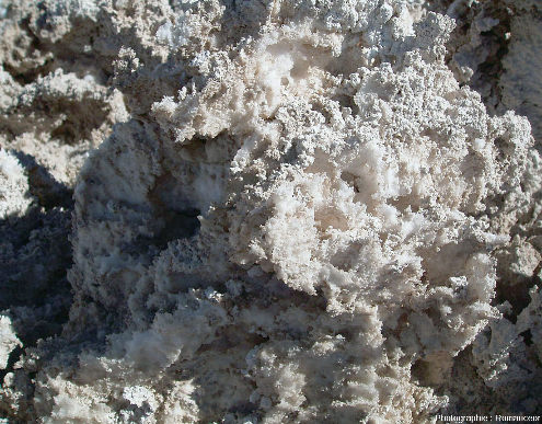 Gros plan sur une croute de sel pouvant venir des figures ci-dessus, salar d'Atacama (Chili)