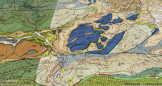 Détail de la zone de localisation des sources de l'Huveaune sur les cartes de Cuers et Aubagne-Marseille au 1/50 000