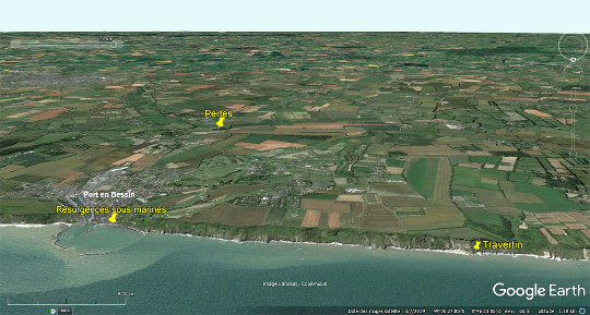 Vue aérienne du secteur de Port-en-Bessin (Calvados)