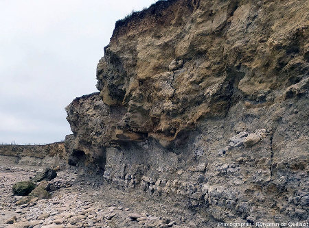 La côte de la Pointe du Chay, avec des marnes et des calcaires marneux surmontés de calcaires plus résistants à l'érosion marine