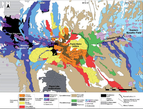 Carte géologique de la province volcanique du Payun Matru, Argentine