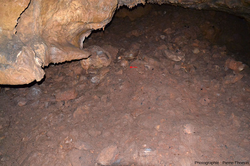 Vue générale de l'éboulement ayant eu lieu il y a 5000 ans et ayant complètement bouché l'accès naturel aux galeries de la grotte de Foissac (Aveyron)