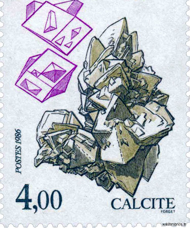 Timbre-poste édité par les PTT en 1986 et représentant de la calcite de Bellecroix