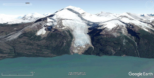 Vue aérienne (datant de 2015) du glacier Balmaceda, Patagonie chilienne