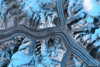 Image animée de la partie centrale du glacier du Baltoro (Karakoram, Pakistan)