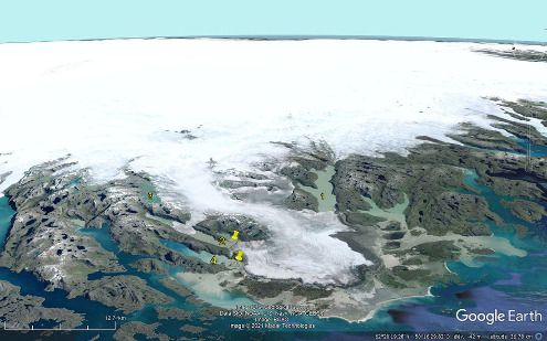 Glacier s'écoulant vers la côte Ouest du Groenland depuis la calotte centrale
