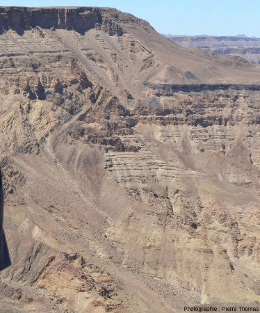 Zoom sur la “flexure” qui décale la série du Nama et son substratum, canyon de la Fish River, Namibie
