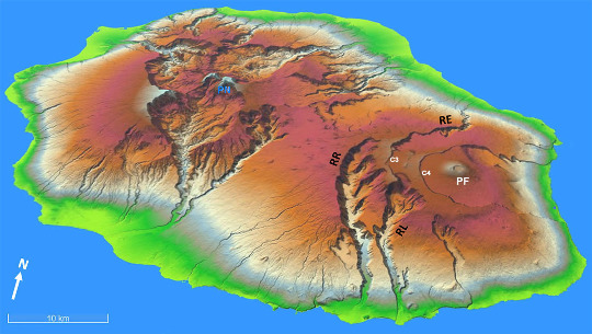 Carte morphologique de l'ile de la Réunion