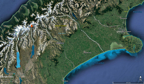L'amont de la Godley River et le lac Tekapo dans les Alpes du Sud de Nouvelle-Zélande