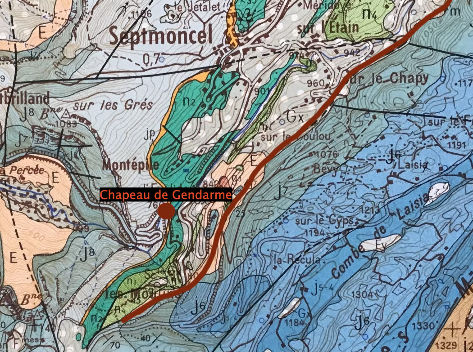 Zoom sur l'extrait de la carte géologique de Saint-Claude (Jura)