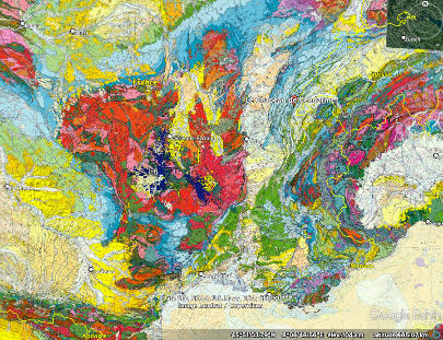 Localisation du Chapeau de Gendarme (Jura) sur fond de carte géologique de la France à 1/1 00 000