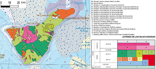 Extrait de la carte géologique de l'Espagne et du Portugal au millionième, l'ile de Tenerife