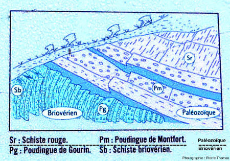 Schéma tiré du panneau expliquant la géologie du front de taille de la carrière de la Marette, Ille et Vilaine
