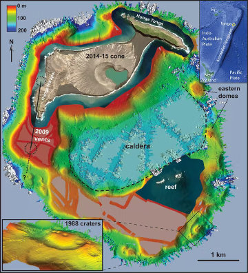 Carte topographique des fonds sous-marins établie entre 2015 et 2021 par le volcanologue néo-zélandais Shane Cronin