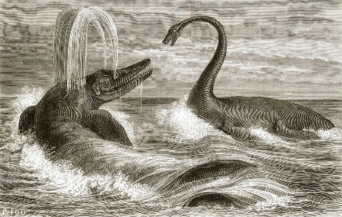 Les reptiles marins géants (ichtyosaures, plésiosaures, mosasaures…) découverts au XIXe siècle (notamment en Grande Bretagne) sont devenus très “populaires”