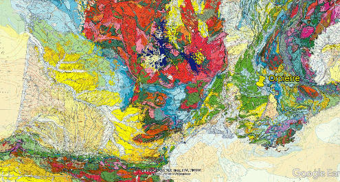 Localisation d'Orpierre (Hautes-Alpes) sur fond de carte géologique de la France à 1/1 000 000