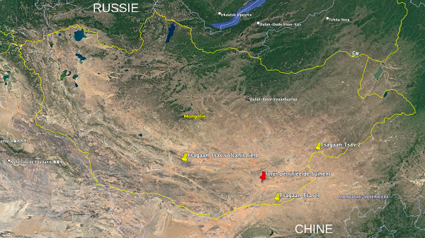 Localisation de la forêt pétrifiée de Suihent, dans le désert de Gobi, au Sud-Est de la Mongolie