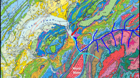 Extrait de la carte géologique de France à 1/1 000 000 localisant Monthey et ses blocs erratiques (astérisque rouge)