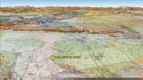 Carte géologique de Jons et ses environs avec la même projection que la vue de la figure précédente