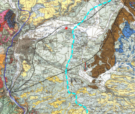 Zoom arrière sur la carte géologique de Lyon à 1/250 000