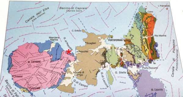 Carte géologique des deux tiers Nord de l'Ile d'Elbe (Italie)