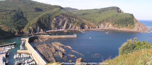 Localisation du site “2” (photos 10 à 18) montrant de beaux slumps sur l'estran juste derrière la jetée du port d'Armitza, Pays basque espagnol