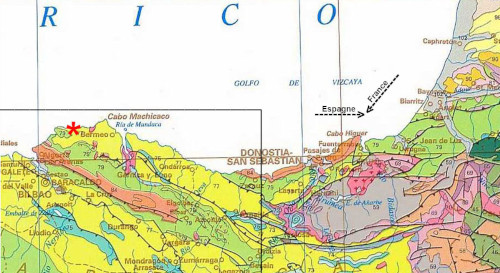 Extrait de la carte géologique de l'Espagne à 1/1 000 000