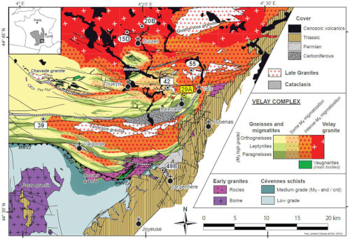 Carte géologique simplifiée du Sud-Est du Dôme du Velay