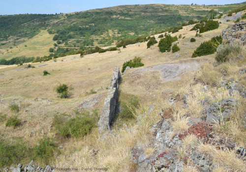 Dyke dégagé par l'érosion au niveau du Coulet de la Soulière (Ardèche), vu par la tranche
