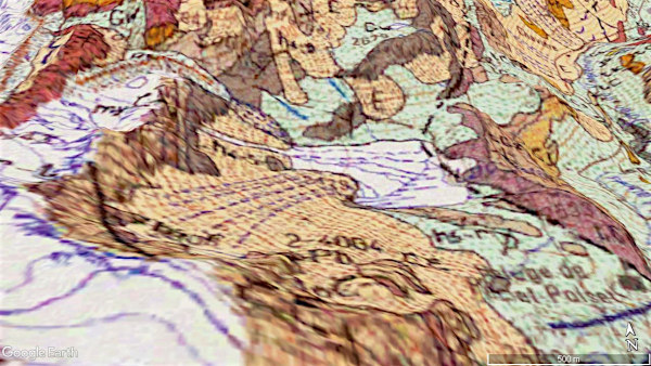 Extrait de la carte géologique à 1/50 000 de Modane, en relief, centré sur le Lac Blanc