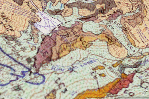 Vue du Lac Blanc avec projection de la feuille géologique de Modane au 1/50 000