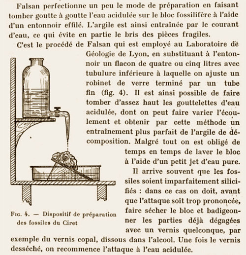 Comment dégager les fossiles silicifié du Ciret, d'après des scientifiques du Laboratoire de Géologie de Lyon en 1927