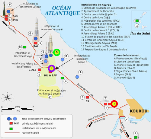 Plan du Centre Spatial Guyanais (CSG) de Kourou