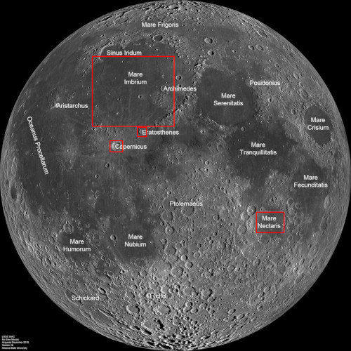 Image annotée de la face visible de la Lune