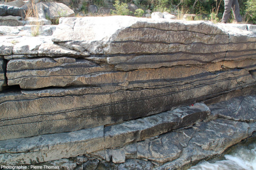 Différents aspects des alternances chromitite / anorthosite des gorges de la Dwars River, Bushveld (Afrique du Sud)