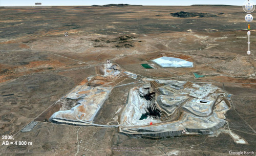 Image aérienne de la mine Pp Rust (Afrique du Sud) dans son état de 2008