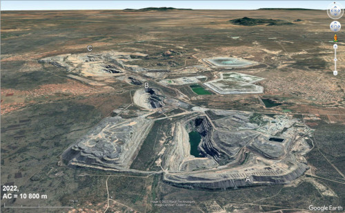 Image aérienne de la mine Pp Rust (Afrique du Sud) dans son état de 2022