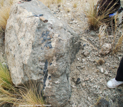 Vue d'ensemble d'un bloc photographié sur le terril aménagé en point de vue, site minier de Palabora (Afrique du Sud)