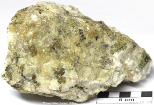 Carbonatite assez semblable à celles des figures précédentes, avec en plus des grenats violacés (dans le quart supérieur droit), Palabora (Afrique du Sud)