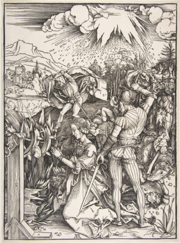 Le martyre de Sainte Catherine d’Alexandrie, gravure d’Albrecht Dürer (1471-1528) représentant “explicitement” la chute observée à Ensisheim