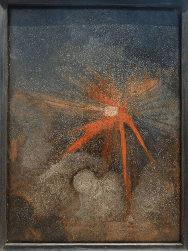 Explosion d’un “bolide céleste” (sans doute la météorite d’Ensisheim explosant dans l’atmosphère) peinte par Albrecht Dürer en 1494 ou 1497 au dos de son célèbre tableau Saint Jérome Pénitent
