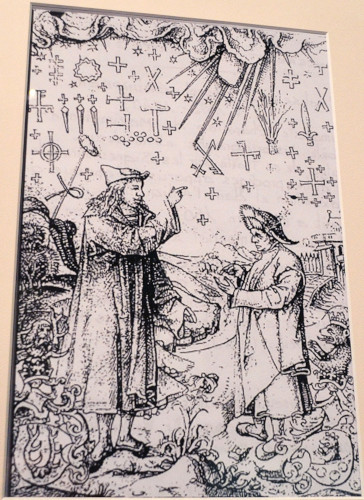 Gravure extraite d’un manuscrit de Joseph Grïunpeck (chapelin de Maximilien 1er), Traité des signes miraculeux (1502), conservé à la Bibliothèque universitaire d’Innsbrück (Autriche)