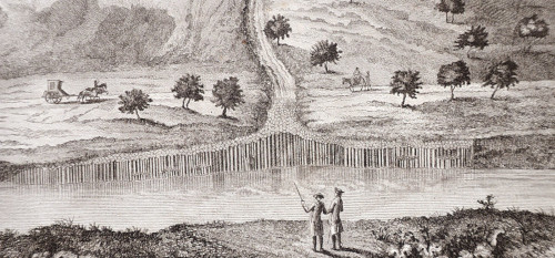Agrandissement de la partie basse d'une gravure extraite des Recherches sur les volcans éteints du Velay et du Vivarais (1778) de Faujas de Saint-Fond